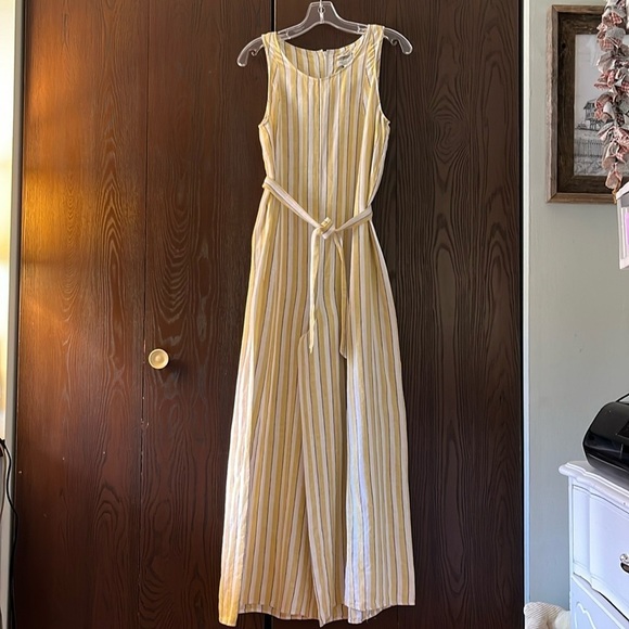 Rachel Zoe Pants - Rachel Zoe 100% linen, sleeveless white with yellow stripes jumpsuit. Size 4
